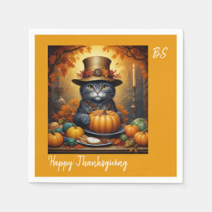 Charmante feestelijke Thanksgiving Cat in Disguise Servet