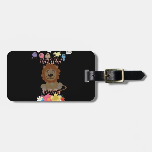 Charmante "Flora en Fauna Hakuna Matata" Baby Leeu Bagagelabel (Voorkant horizontaal)