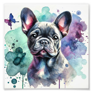 Charmante Franse Bulldog Waterverf Foto Afdruk