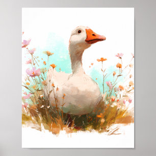 Charmante gans in wilde bloemen - Waterverf Boerde Poster