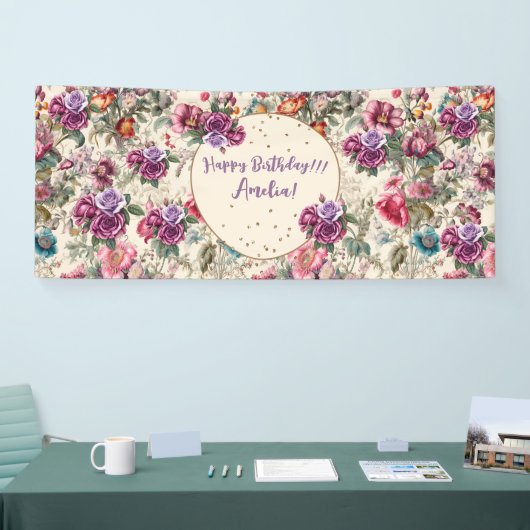 Charmante geïnspireerde Floral Happy Birthday Spandoek (Beurs)