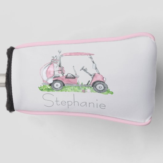 Charmante gepersonaliseerde roze golfkar golfheadcover (Voorkant)