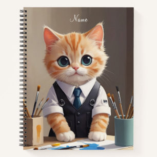 Charmante Ginger Cat Artist met Paintbrushes Schat Notitieboek