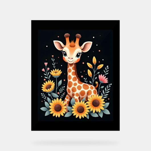 Charmante Giraffe Entourée De Fleurs Longues Manch (Recto)