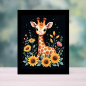 Charmante Giraffe Entourée De Fleurs Longues Manch (Neutre)
