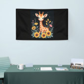 Charmante Giraffe omgeven door bloemen met lange m Spandoek (Beurs)