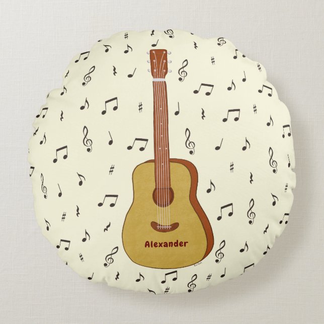 Charmante gitarist Music Note Design Rond Kussen (Voorkant)