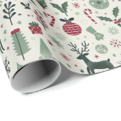 Charmante groene & rode rendier Kerstmis Cadeaupapier (Rol Hoek)