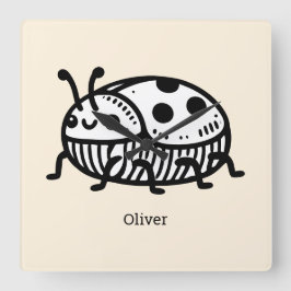 Charmante hand-getrokken kever illustratie vierkante klok