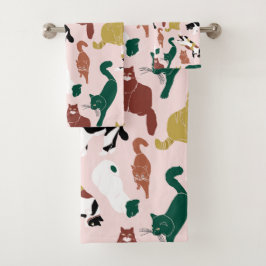 Charmante handgetekende katten op roze achtergrond bad handdoek