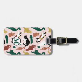 Charmante handgetekende katten op roze achtergrond bagagelabel