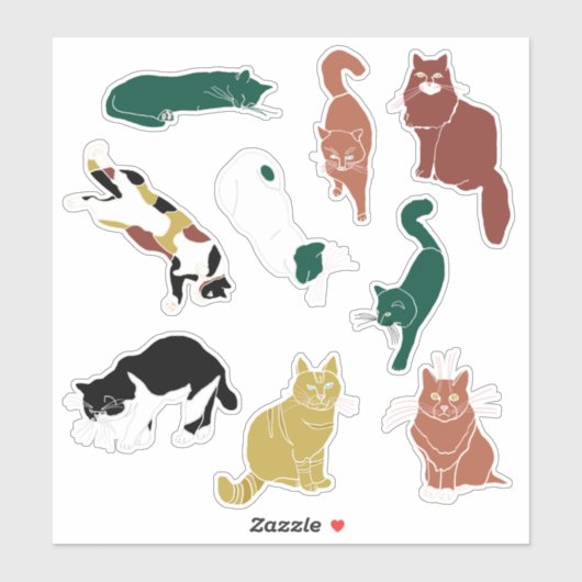 Charmante handgetekende katten sticker (Vel)