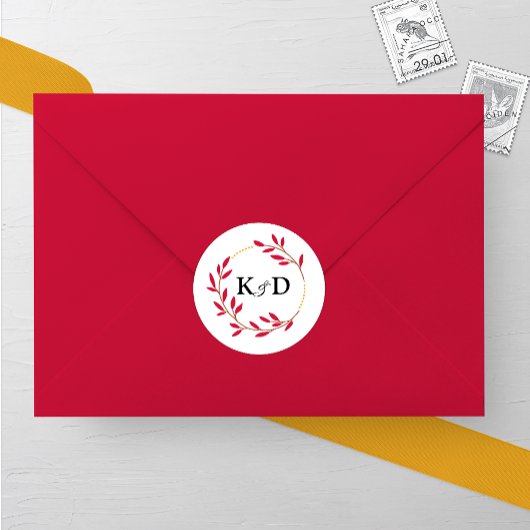 Charmante Herfst Leaf Monogram bruiloft Ronde Sticker