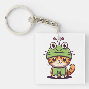 Charmante kat in Frog Pet - Schattig Baby Kitten Sleutelhanger
