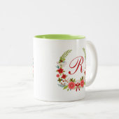 Charmante kerst bloemenkrans monogram tweekleurige koffiemok (Voorkant rechts)