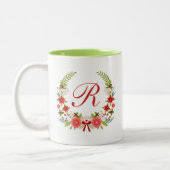 Charmante kerst bloemenkrans monogram tweekleurige koffiemok (Links)