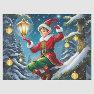 Charmante kerst elf in de boom decoupage ambacht tissuepapier