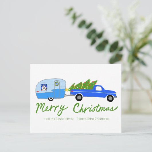 Charmante Kerstcamper  Trailer Retro RV Briefkaart (Staand voorkant)