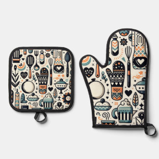 Charmante Keuken Essentials Oven Mitt en Pot Hold Ovenwant & Pannenlap Set