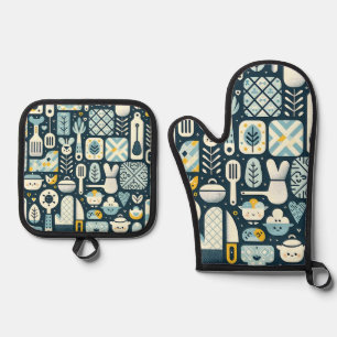 Charmante Keuken Essentials Oven Mitt en Pot Hold Ovenwant & Pannenlap Set