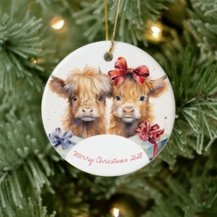 Charmante Koeien van Christmas Highland Keramisch Ornament