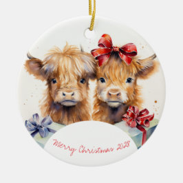 Charmante Koeien van Christmas Highland Keramisch Ornament