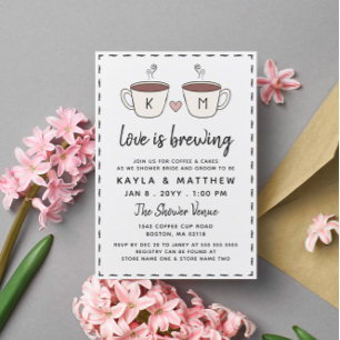 Charmante koffiekopjes Love is brewing Douche Kaart