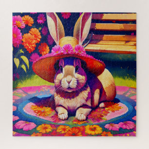 Charmante konijn in een bloemenwonderland legpuzzel