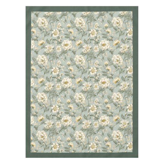 Charmante  lichte pastel groene witte bloemen tafelkleed (Voorkant)
