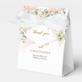 Charmante lichtroze rozen groen & gouden bruiloft bedankdoosjes (Voorkant Zijde)