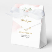 Charmante lichtroze rozen groen & gouden bruiloft bedankdoosjes (Voorkant Zijde)