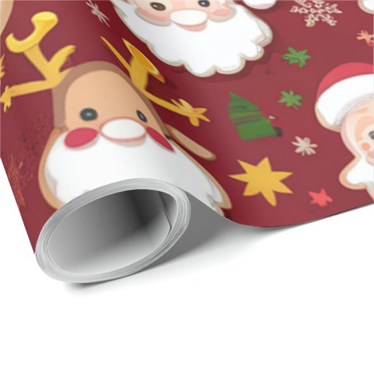 Charmante Mini Kerstman en Rendier kerstpatroon Cadeaupapier (Rol Hoek)
