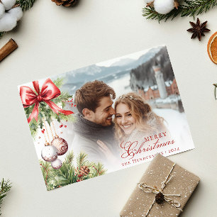 Charmante Mistletoe Foto & Naam Kerst Kaart