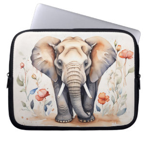 Charmante olifant & Blooms Waterverf schilderij Laptop Sleeve
