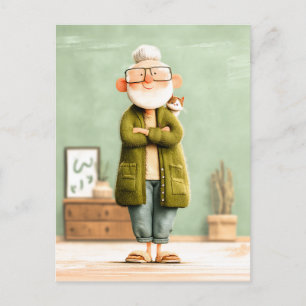Charmante opa en zijn kat briefkaart