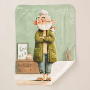 Charmante opa en zijn kat sherpa deken