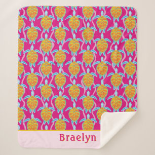 Charmante Oranje Roze Zee Schildpad Art Sherpa Deken
