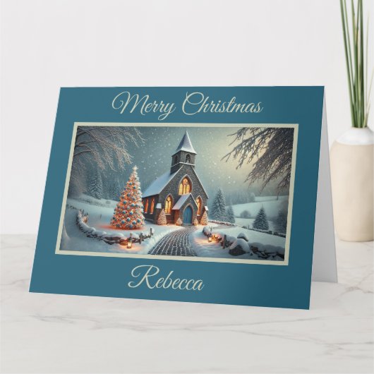 Charmante oude stenen kerk met Kerstmis Kaart (Voorkant)