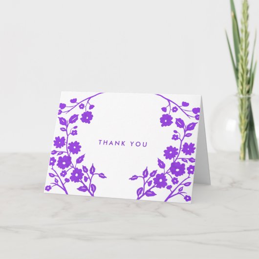 Charmante Paarse Bloemen Folk Art Dank u Custom Kaart (Voorkant)