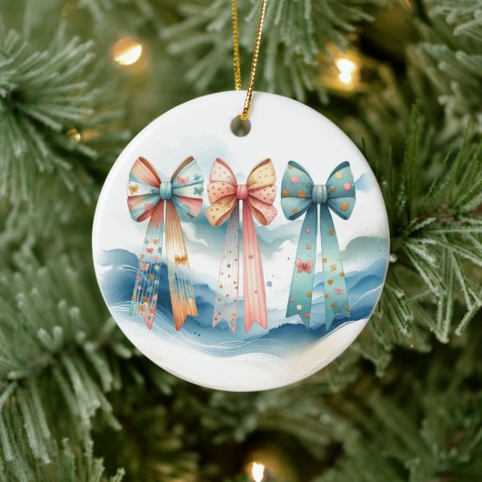 Charmante Patroon Trailing Bows Keramisch Ornament (Boom)