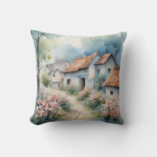 Charmante Platteland Lente Waterverf Bloem Kussen