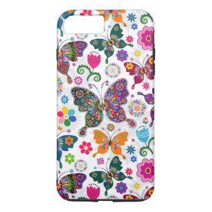 Charmante retro bloemen en vlinders patroon 	iPhone 8 plus / 7 plus hoesje