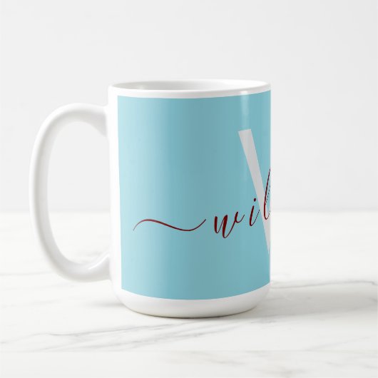 Charmante Robin Egg Blue Mok met aangepaste naam (Links)