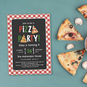Charmante rode gingham pizza party verjaardag kaart