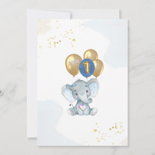 Charmante roze blauwe olifant eerste verjaardag jo kaart (Achterkant)