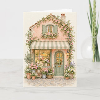 Charmante Roze Bloemenwinkel Cottage Wenskaart Kaart