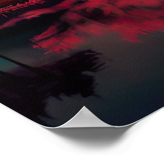 Charmante Roze Boom bij het Reflecterende Meer Poster (Hoek)