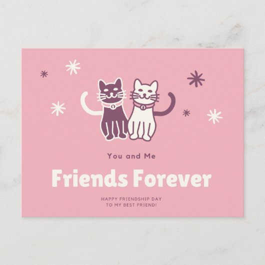 Charmante roze en witte kat vriendschapsdag feestdagenkaart (Voorkant)