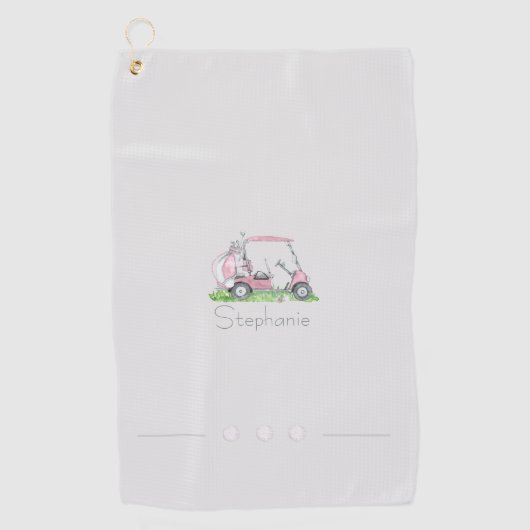 Charmante roze golfkar gepersonaliseerd golfhanddoek (Voorkant)