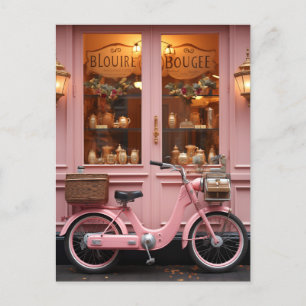 Charmante Roze Storefront met Bromfiets Briefkaart